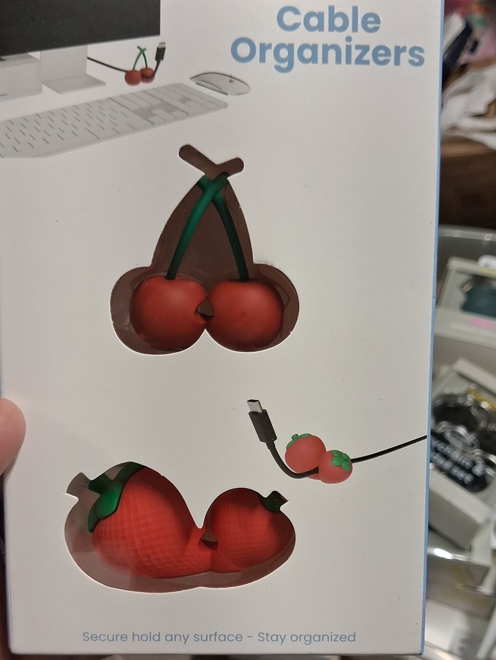 Cherry-Shaped Cable Organizers — Red Cable Holders (Set of 2)
